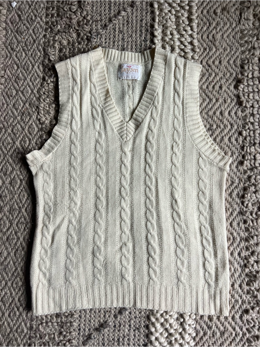 Jantzen Cream Cable Knit V-Neck Sweater Vest - Men's